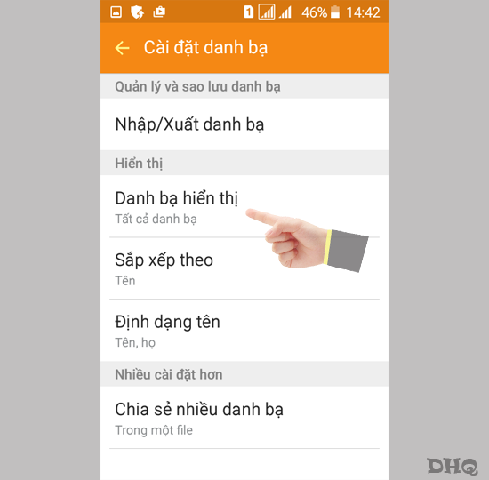 Chọn danh bạ hiển thị
